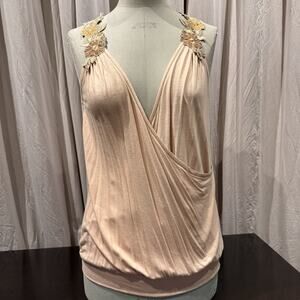 Ann Ferriday Wrap Top With Suede Flowers M